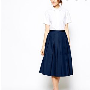 Navy ASOS pleated full skirt